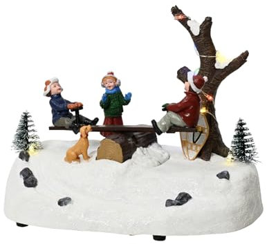 Selezione Cartoleria Varzi Dal 1956 Carillon Villaggio Natalizio Bambini Su Altalena Con Led