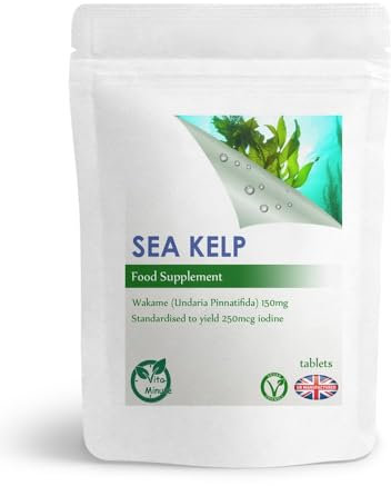 Sea Kelp 150mg Tablets, High Natural Iodine 250mcg, Thyroid, Hair Skin Support (Pack of 180)