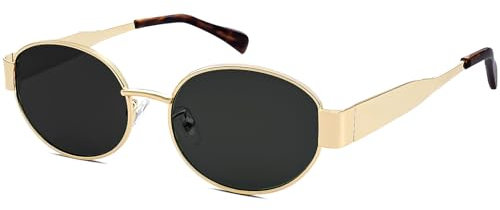 LOJUDI Retro Sonnenbrille Herren Damen Oval - Metallrahmen Rund Vintage Runde Sonnenbrille UV400 Schutz-Gold/Schwarz