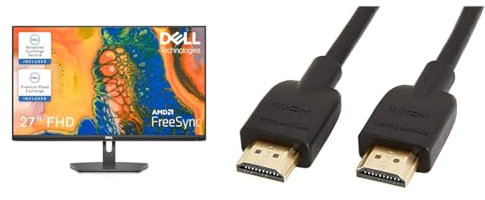 Dell S2721NX 27 Inch Full HD (1920x1080) Monitor, 75Hz, IPS, 4ms & Amazon Basics 2-Pack HDMI Cable, 18Gbps High-Speed, 4K@60Hz, 2160p, Ethernet Ready, 0.9 m, Black