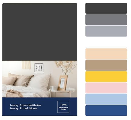 VelvetHome Spannbettlaken 120x200cm 100% gekämmte Baumwolle Markenqualität Oeko-TEX 100 Bettlaken Spannbetttuch Jersey 120x200 Anthrazit