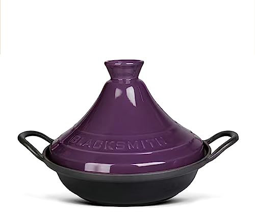 Cast Iron Moroccan Tagine Pot, Moroccan Tagine Pot Cast Iron Enameled with Handle and Lid Tajine Pot Traditional Ceramic Stew Casserole Slow Cooker Induction Safe (Color : Purple)