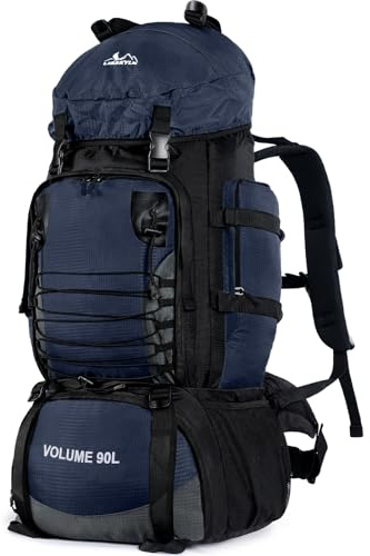 LibSkyln Zaino da trekking da 90 l, zaino da campeggio con copertura antipioggia, leggero, da viaggio, per arrampicata, campeggio, tour, blu