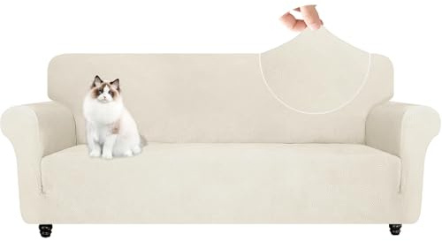 YSTELLAA Copridivano 3 Posti Con Braccioli, Copri Divano Antigraffio Gatto Cani, Copridivani Elasticizzati, Universale Fodera Divano Moderno, Sofa Cover Antiscivolo Antimacchia, Bianco Crema