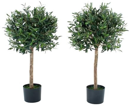 GreenBrokers Artificial Olive (Set of 2), Topiary Faux Trees, Premium Quality Real Wood Trunk and Natural Appearance Leaves, UV Protected, Indoor and Outdoor Use, 3ft (90cm)