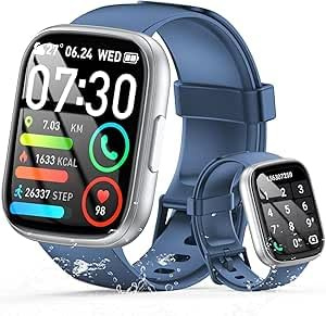 Smartwatch Uomo Donna, 1.95 Orologio Smartwatch con Chiamata Bluetooth e Risposta Vivavoce, Fitness Tracker con Contapassi/Sonno/Cardiofrequenzimetro, Impermeabile IP68, 100+ Sports Smart Watch Blu