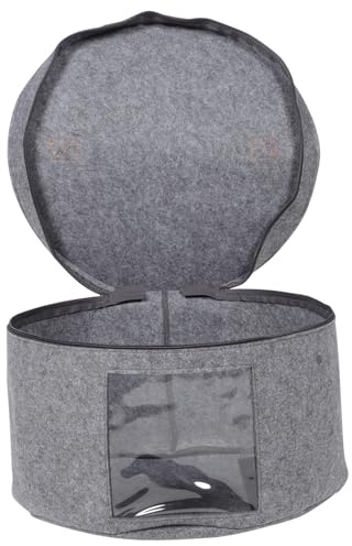 MOTHNUR Caja Redonda Para Almacenamiento De Sombreros Gris 40x26 Cm Tapa y Asa, Organizador Portátil De Fieltro Transparente Para Gorras Béisbol y Viajes, Estuche De Viaje Para Sombreros Grande