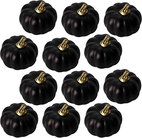 12Pcs Black Artificial Pumpkins Bulk Autumn Decoration Set,Thanksgiving Pumpkin Decorations,Decorative Pumpkin Faux Harvest Fake Mini Foam Pumpkins for Crafts,Fall,Wedding,Home Halloween Party Decor
