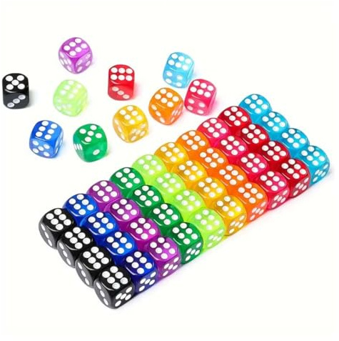 KIRZAX 50 Pièces dés 14mm,6 Faces, 10 Couleurs Translucides,Idéal pour Jeux de Table et Jeux de Dés,jouer à des jeux tels que Tenzi, Farkle, Yahtzee, Bunco ou l'enseignement des mathématiques