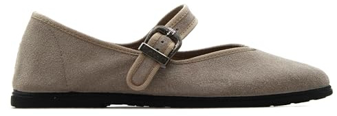 MACARENA - Zapato mocasín de Piel,Ante,manoletina,Tira con Hebilla,Suela de Goma,Plantilla Extraible,Bailarina para: Mujer Color: Nuez Talla:38