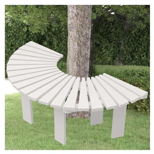 Genérico Banco De Árbol Semicircular, Silla De Madera Maciza For Jardín, Asiento Envolvente For Patios, Jardines, Césped, Piscinas Y Parques.(White)