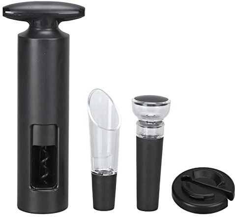 Adfaga Juego de abridor de vino, sacacorchos de botella Manual portátil, útil herramienta de mano de cocina, accesorios para mujeres mayores, negro, 4 Uds. ABS