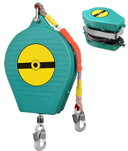 Aocay Imbracatura di Sicurezza Anticaduta Tetto, Dispositivo Anticaduta Retrattile Certificato 3-20m, Dispositivo Sicurezza Anticaduta per Tetto/Lavoro Aereo con Gancio Autobloccante (Verde,10 mt)