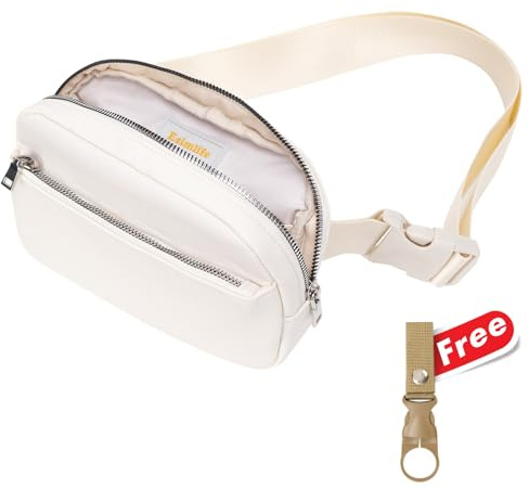 Waterproof Waist Bag 1.5L, Unisex Crossbody Fanny Pack with Adjustable Strap, Lightweight Nylon Belt Bag for Hiking, Running & Travel, Includes Free Water Bottle Holder (Cream White)