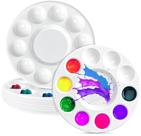 Cossaot 8 Piezas Redondas Paleta Pintura, Plastico Paleta de Pintura, Paletas de Mezcla con 10 Pozos de Mezcla, Blanco Paletas de Colores para Gouache, Acrílica y Acuarelas