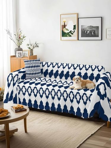 Bohemia Sofa Cover Blanket Couch Covers for Armchair Cushion,Couch Sofa Silpcover with Tassel,Minimalist Geometric Pattern Abstract Dark Blue Living Room Throw Towel Blanket Covers XX-L 71x150