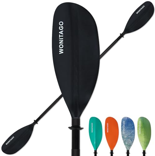 WONITAGO Kayak Paddles with Alloy Shaft and PP Blade, Floating Kayaking Oars, Adjustable 230-250 cm/90-98 Inches, Black