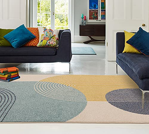 Lord of Rugs Living Room Rug Geometric Bedroom Dining Room Home Office Kitchen Area Rug Blue Retro X-Large 200x290 cm (6'7x9'6)