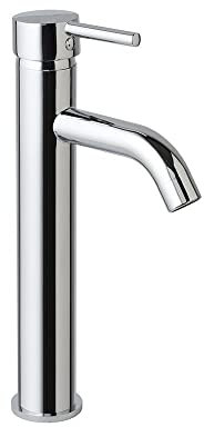 Kiamami Valentina - Rubinetto Miscelatore Alto per Lavabo da Appoggio | Ottone Cromato | Leva in Zinco | Cartuccia 35mm | Tubo Flessibile 35cm | Piletta inclusa, Cromato