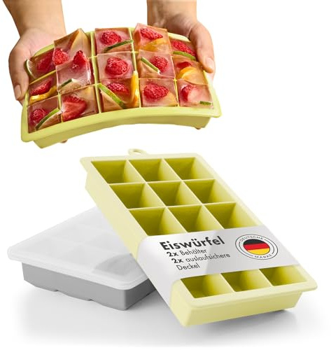 Blumtal silikonform för isbitar med lock i Ultimate Grey - Yellow in kubstorlek XL - bpa-fri isbitsbricka - lätt att ta ut isbitar Stor isbitsform - Stor fyrkantig isbitsform