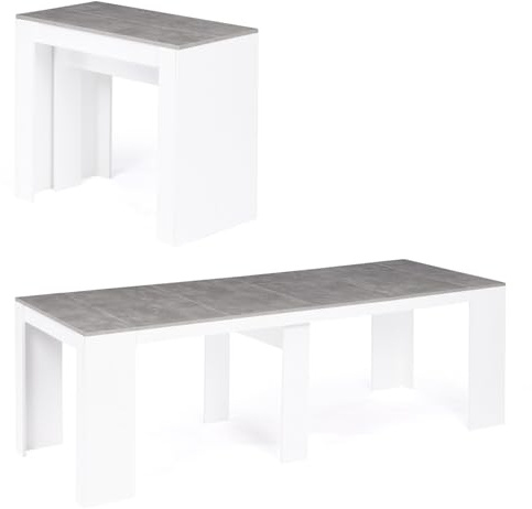 IDMarket - Table Console Extensible Orlando 10 Personnes 235 cm Bois Blanc et Effet béton