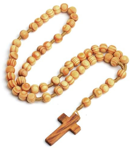 ARHZ 1 Artikel Rosenkranz evangelisch Rosenkranz Kette, Rosenkranz Armband,Katholischer Rosenkranz, Rosenkranz zur Kommunion mit Retro-Kreuz, Rosenkranz fur rosenkranz katholisch（Holzfarbe）