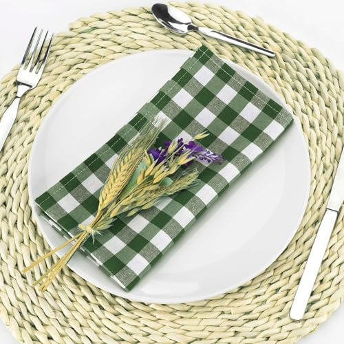 LAN&LAN - Lot de 12 Serviettes en Tissu à Carreaux Vichy, 45 x 45 cm, lavables (Vert, Pack de 12 Serviettes)