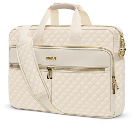 MOSISO 15-15,6 Pulgadas Laptop Bolsa, Maletín para Mujeres&Hombres, 16 Pulgadas Cuadrado Acolchado Ordenador Messenger Bolso Oficina Viajes Negocios con 3 Bolsillos&Correa,Beige