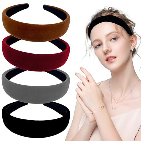 Dancepandas 4 Diademas de Terciopelo Anchas para Mujer, Diadema Acolchada de Tela de Terciopelo Estilo Retro Accesorios para el Pelo Vintage para Uso Diario Fiesta