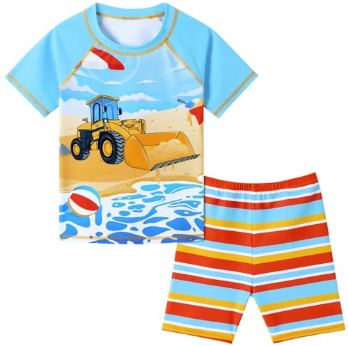 Bañadores para Bebés Niño Camión Traje de baño de Cuatro Piezas Rashguard de Dos Piezas con Camisa de Manga Corta y Shorts con protección Solar