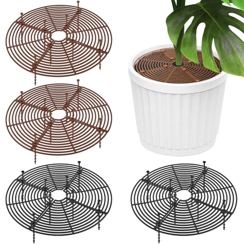 QWORK® 4 Pack Plant Pot Grid with Anti-Skid Nails, 11.8 /30cm Cuttable Flower Pot Soil Protector Cover to Protect Plants from Cats Dogs