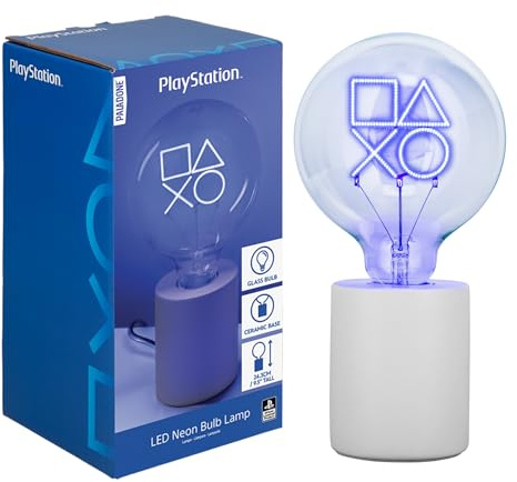 Paladone - Lámpara de neón LED decorativa con iconos de PlayStation - Bombilla de vidrio E27, regalo para gamers con licencia oficial de Sony, para decoración de dormitorio, hogar y sala de gaming