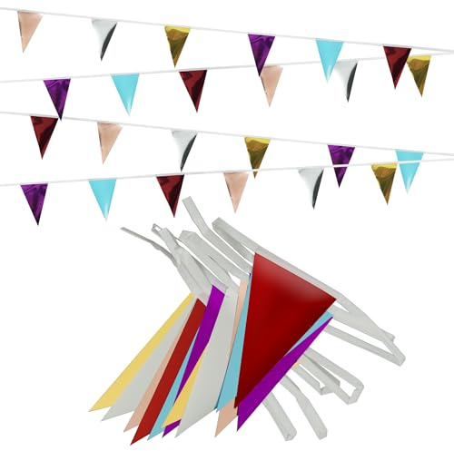 Rainbow Bunting Banners- GREATRIL Bunting Outdoor Waterproof Plastic Garland Flag for Birthday Graduation Festival Carnival Mexican Fiesta Garden Party Decorations 48 Flags