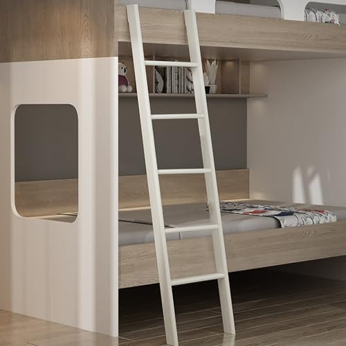 Adjustable 5-Step Metal Bunk Bed Ladder - 59in White Loft Staircase for Kids & Adults Space-Saving Design Ideal for Easy Access to Bunk Beds and Lofts