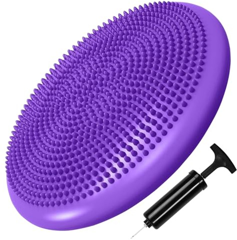 Wobble Cushion Non-Slip Balance Board Inflatable With Air Pump For Core Training Fitness Exercise Sliding Plate For Yoga Stability Disc Balance Pad Ankle Knee Board (PURPLE)