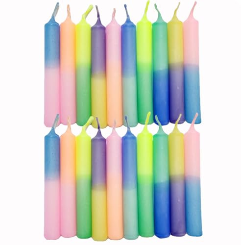 GLOWYBOX® Geburtstagskerzen für Kerzenring Kerzen für Kindergeburtstag bunte Kinderkerzen Geburtstagszug Minikerzen bunt Baumkerzen bunt neon dip Dye Kerzen regenbogen pastell (20)