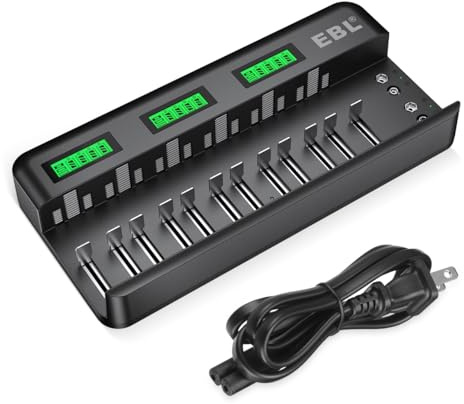 EBL 12+2 Bay Universal Rechargeable Battery Charger for AA AAA C D 9V Ni-MH Ni-CD Batteries & 9V Rechargeable Batteries (AC Power Supply)