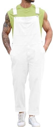 Bindefon Overalls for Men Work Jumpsuits Stretchy Rompers Bibs Coveralls Overol Para Hombre(White,L)