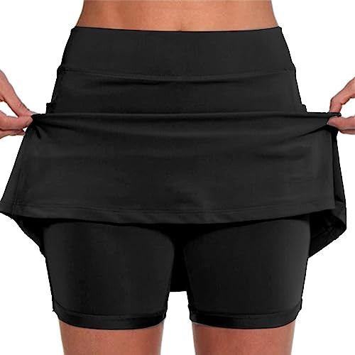 Skorts for Women UK High Waisted 2 in 1 Tennis Skirt Shorts with Pocket Yoga Golf Skort High Waist Workout Summer Casual Skirts Underneath A Line Women Shorts S-5XL