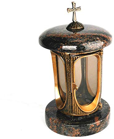 designgrab Aluminium gravlampa av mässing aluminium i antik look med kors i granit Aurora