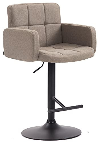 CLP Barhocker Los Angeles Stoff | Höhenverstellbarer Barstuhl Mit Drehbarem Sitz | Bistrohocker Mit Metallgestell Und Fußstütze, Farbe:Taupe, Gestell Farbe:schwarz