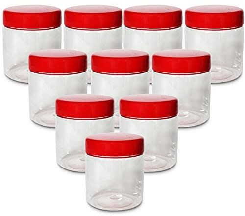 6 x 250ml Round clear Plastic Storage Jar with screw top lids, airtight BPA free food storage containers for kitchen, Hardware Storage, canisters