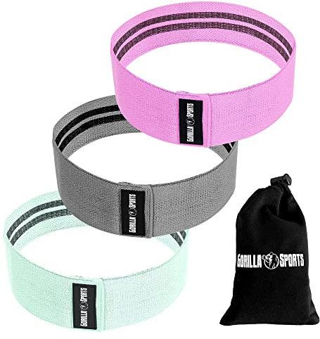 GORILLA SPORTS® Resistance Bands - 3er Set, inkl. Tragebeutel, 3 Widerstandsstufen & Farben, 76cm, Rutschfest, Gummiert - Widerstandsbänder, Fitnessbänder, Trainingsband, Hip Bands, Yoga, Beintraining