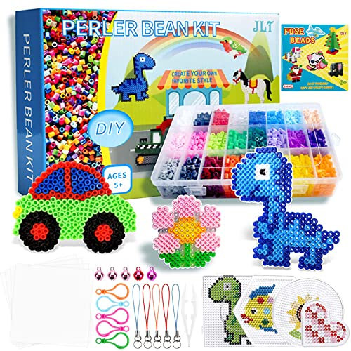 Royouzi 6000 Bügelperlen Set, 24 Farben Bügelperlen mit 4 Bügelperlen Platten, 96 Muster Bügelpapier und Anhänger, DIY Bügelperlen Set für Kinder Geschenk