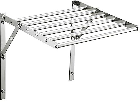 TCXSSL Handtuchhalter Für Das Badezimmer Hotel Badetuchhalter Mit 6 Handtuchhaltern Rostfreier Stahl Wandmontiertes Regal 90° Klappbares Trocknungsregal (Color : Silver, Size : 50CM)