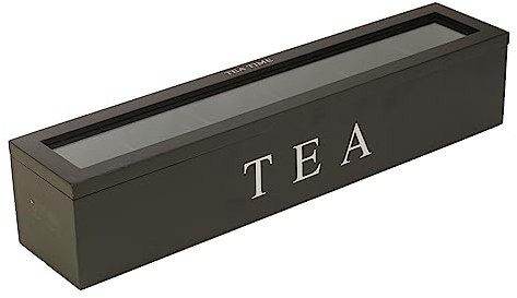 Small Wooden Tea Bag Storage Box 6 Compartment Wood Tea Bag Countertop Divided Storage Container for Beverage Individual Packets (Black)