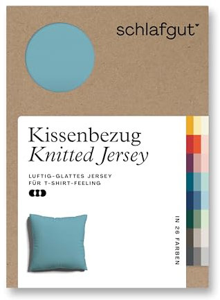 schlafgut Knitted Jersey Kissenbezug 40x40 cm Petrol Mid Uni weicher Premium Kopfkissenbezug einzeln, faltenfrei mit Elasthan