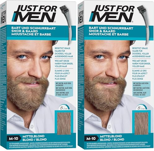 Just for men M10 - Colorante para bigote y barba, color rubio medio, elimina las canas para un aspecto más tupido y abundante (Paquete de 2)