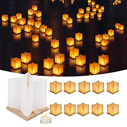 FuHigh Paquete de 10 faroles flotantes de papel de 6 pulgadas, linternas de agua de madera con velas, decoración de patio al aire libre para fiestas de piscina, bodas, conmemoraciones, jardín (20