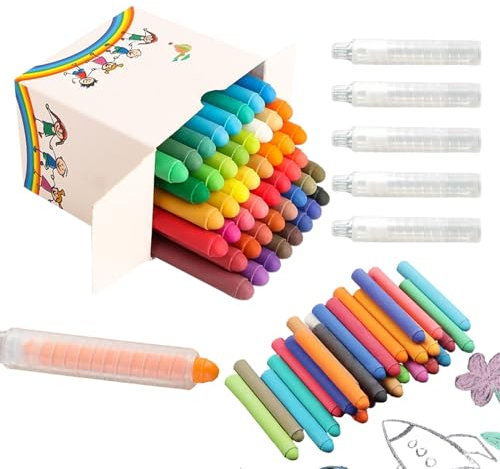 Canzoon Straßenmalkreide Kinder 48 Stück Kreide Bunt mit 5 Stück Transparenten Kreidehalter Wandtafelkreide Staubfrei Tafelkreide Stifte Abwischbar für Schule, Büro, Studium, Handwerk, Zeichnen